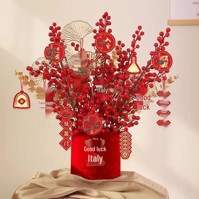 Korean Style New Year Housewarming Ornament: Plush Flower Fortune Bucket for Living Room
