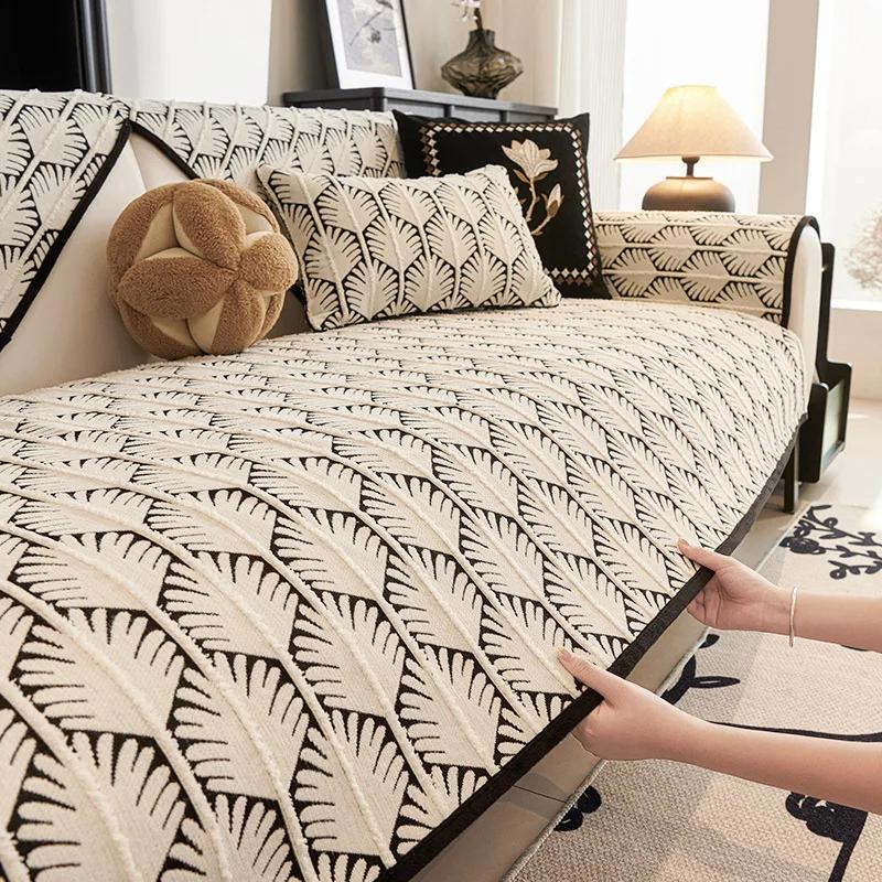 1ks luxusní žinylkový polštář na pohovku proti ušpinění domácí mazlíčci dětská podložka na pohovku protiskluzový vzor listů ve tvaru L, rohový potah na pohovku do obývacího pokoje