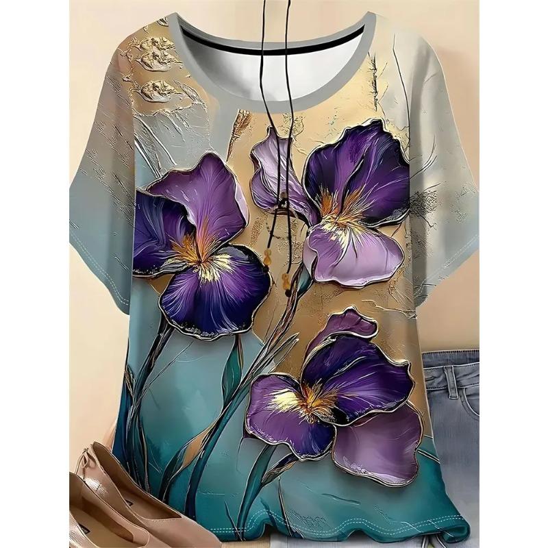 3D Printed Flower Pattern Summer Women's T-shirt Is Breathable, Fashionable and Versatile
