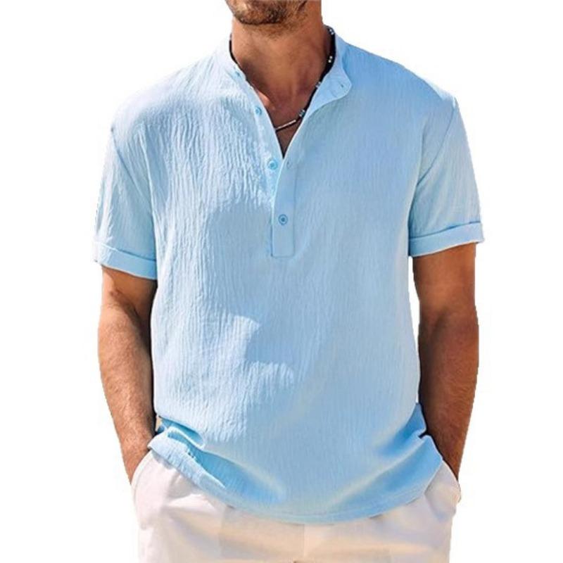 Summer Retro Loose Texture Woven Polo Shirt Retro Lapel T-shirt Breathable Short-sleeved Shirt
