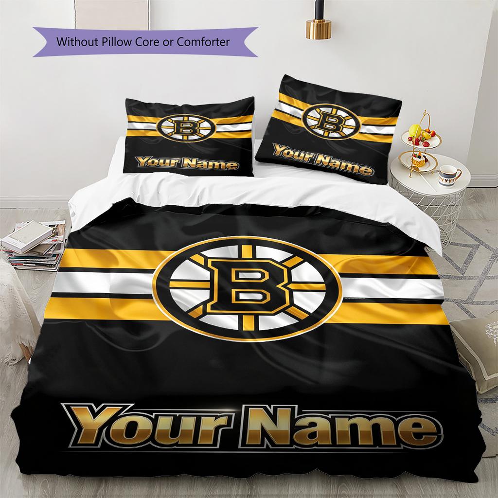 Name Custom Boston Bruins Pattern Bedding Set Quilt Cover Pillowcase Home Decor Gift (1 * duvet cover + 2 * pillowcase, without core)
