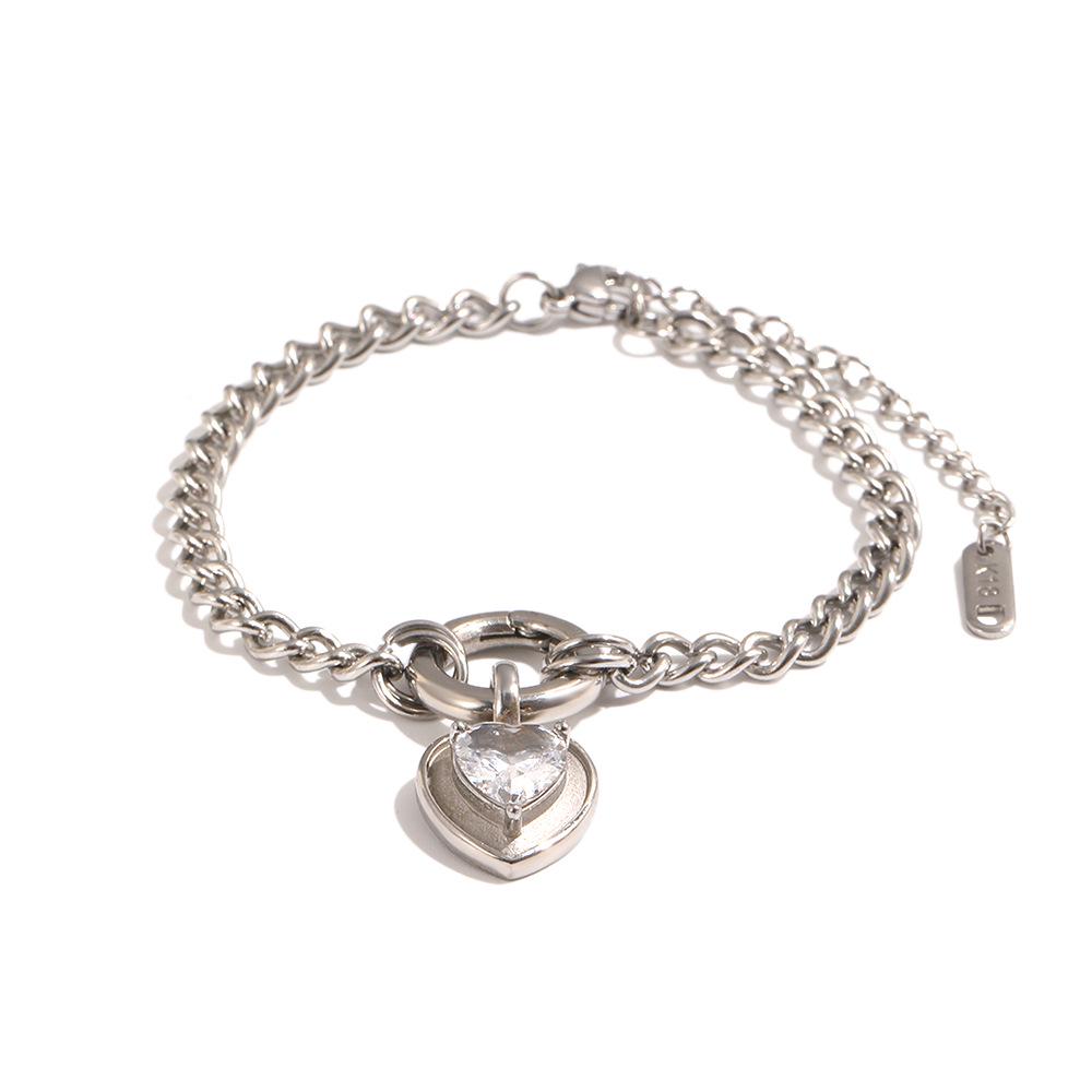 18K Gold Plated Stainless Steel Heart Zircon Bracelet Necklace for Women
