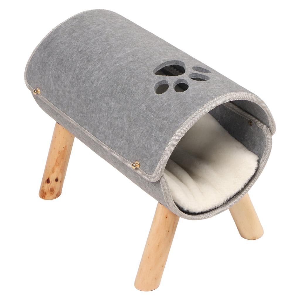 Cat Tunnel Bed Elevated Wooden Legs Cat Tunnel Soft Felt Plush Pad Inside Pet Tunnel Bed for Indoor