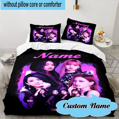 Custom Name 3PCS Kpop Aesthetic Collage Bedding Set, Including 1pc Duvet Cover And 2pcs Pillowcases, Suitable for Dorms and Bedrooms Gift