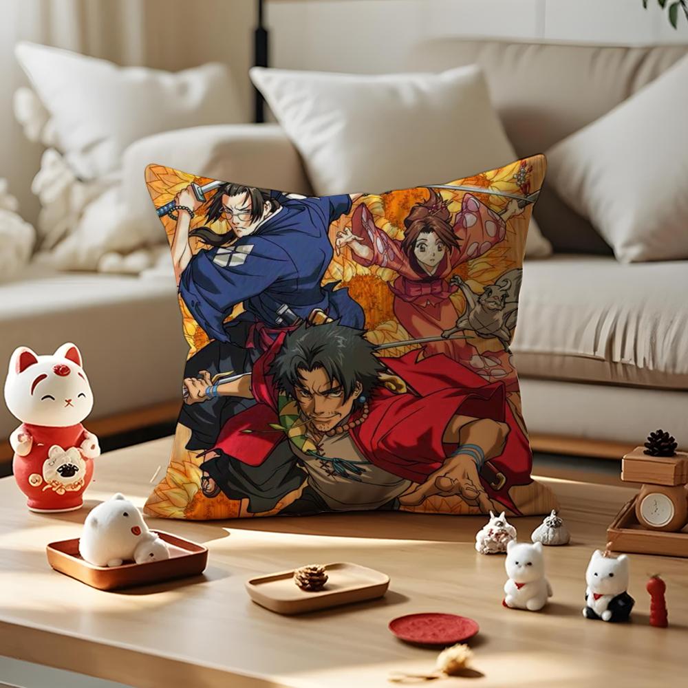 Anime Samurai Champloo Cushion Cover Anti-dustmite Pillowcase Invisible Zipper Silky Short Plush Sofa Cushion Cover
