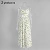 Summer New Low-Neck Tie-Up Ruffled High Waist Fresh Sweet Fruit Print Dress