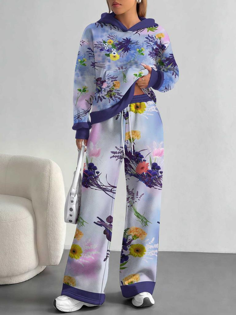 Gradual Change European And American Autumn And Winter Casual Long-Sleeved Suit Women'S Hooded Sweater Trousers Two-Piece Set