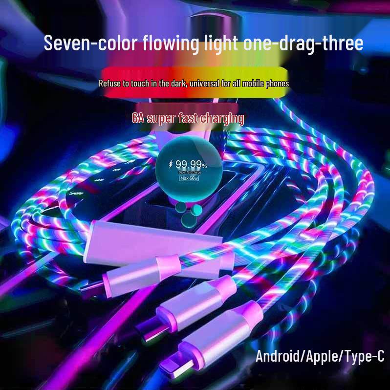 Luminous 3-in-1 Charging Cable with Running Light, Universal for Android, Apple, Huawei with Laser Engraving.