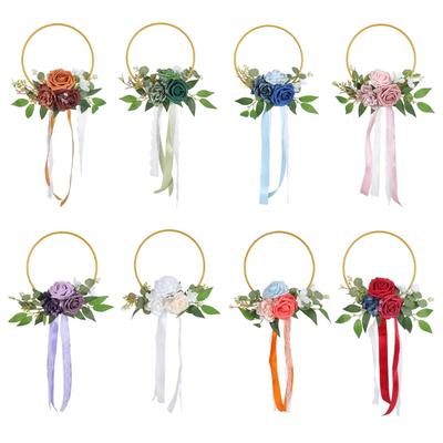 Sturdy Iron Frame Artificial Rose Wreath Realistic Flower For Indoor Outdoor Decoration Floral Garland Ornament