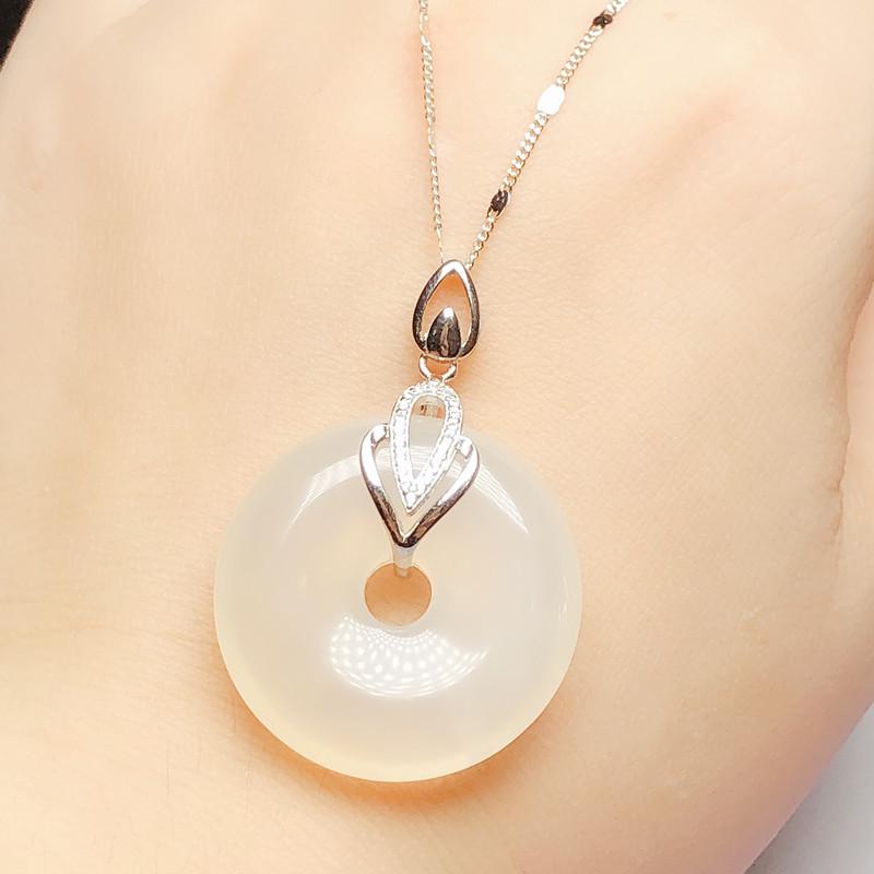 925 Sterling Silver Jadeite Crystal Pendant Buckle with Free Shipping