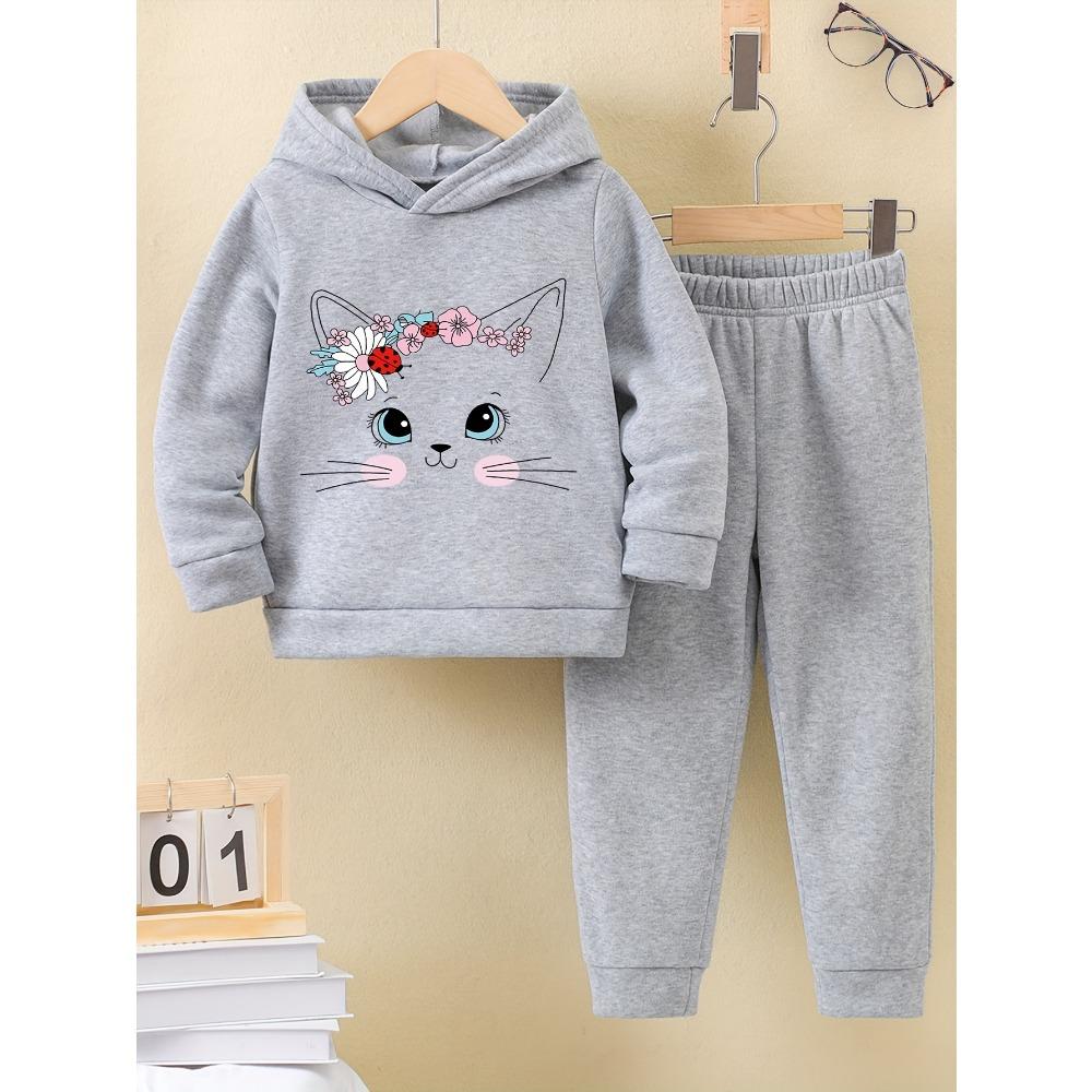 Fall and Winter New Casual Comfort Warm Girls Letter Print Warm Lining Hoodie and Tracksuit Pants Sets
