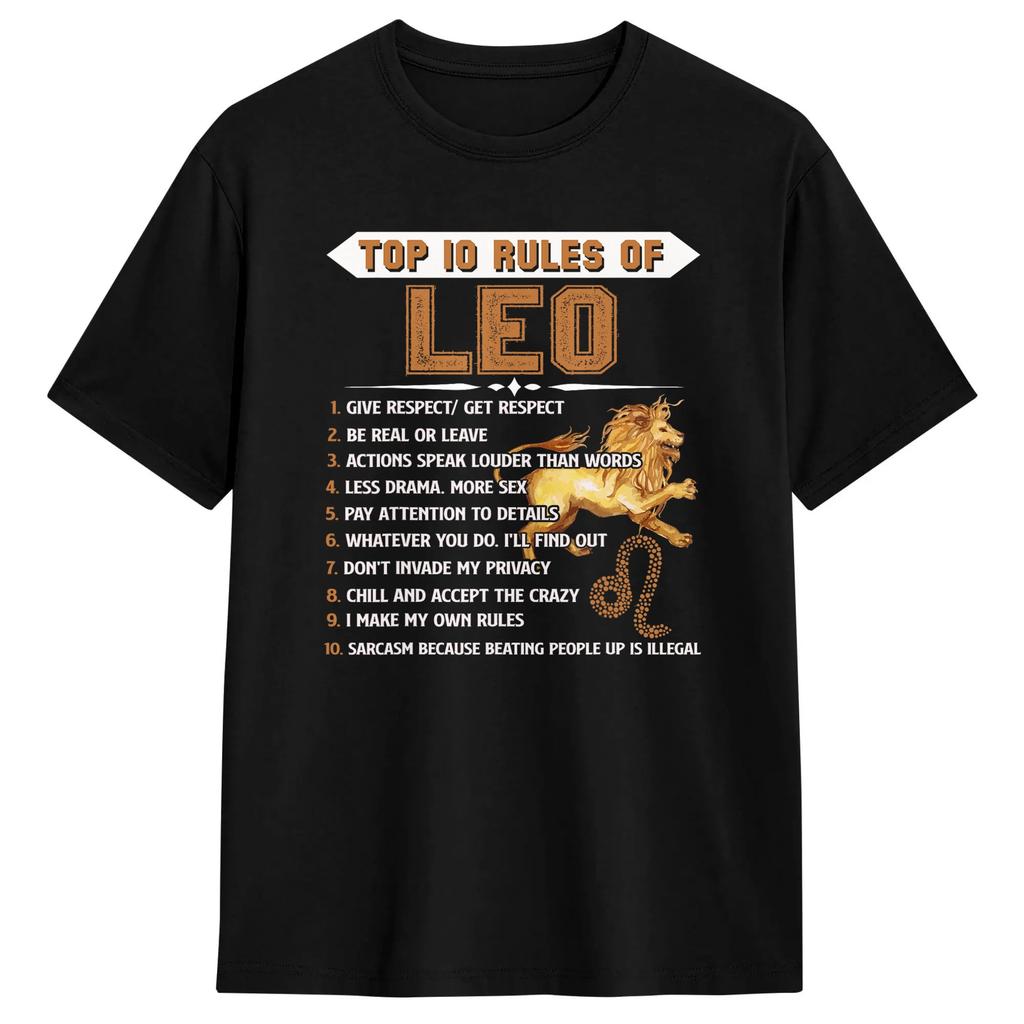 Leo Zodiac Birthday Gift Top 10 Rules Of Leo Gift Funny TShirts Funny Tees Short Sleeve Round Neck T-Shirts Pure Cotton Tops