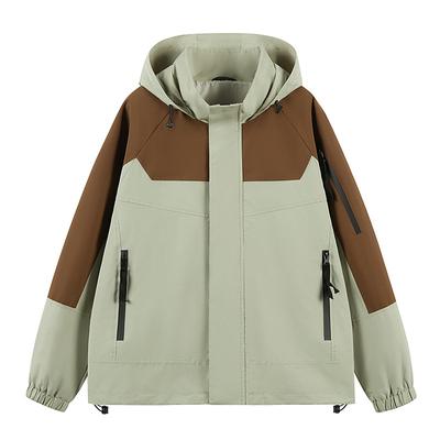 Spring Jacket Couple Single-layer Jacket Hooded Cardigan Color Matching Waterproof Thickened Outdoor Mountaineering