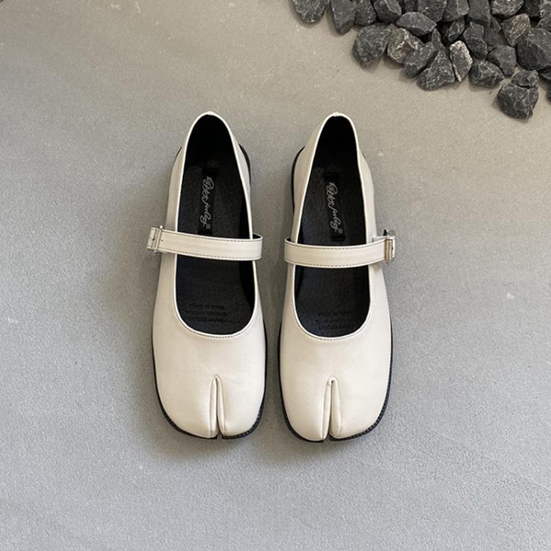 Fashion SUOJIALUN Spring New Brand Women Flat Shoes Fashion Split Toe Laofer Shoes Soft Flat Heel Ladies Casual Outdoor Mary Jane Shoes