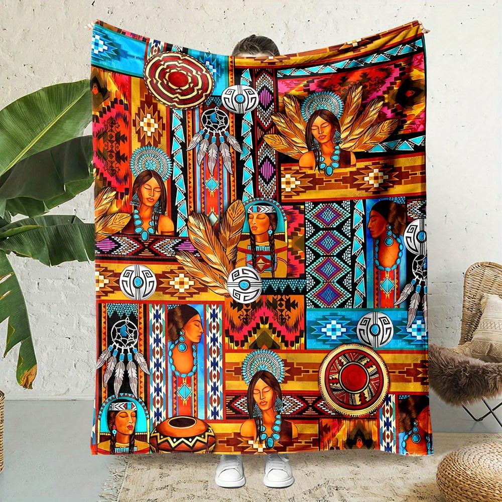 

Tribal Women Art Print Blanket Reversible Cultural Flannel for Boho Comfort Heritage Gifts Artistic Home Spirit 75x100cm