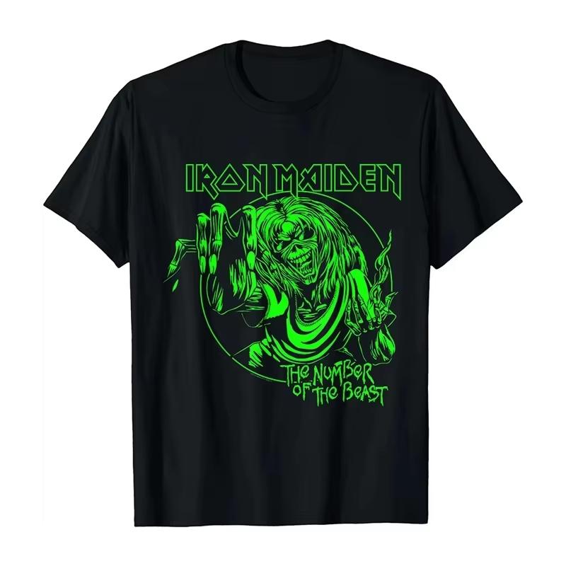2025 Summer Popular Band Fer Maiden Iron Maiden Dark Rock Punk Loose Retro Short-sleeved T-shirt Women Clothing Graphic T Shirts