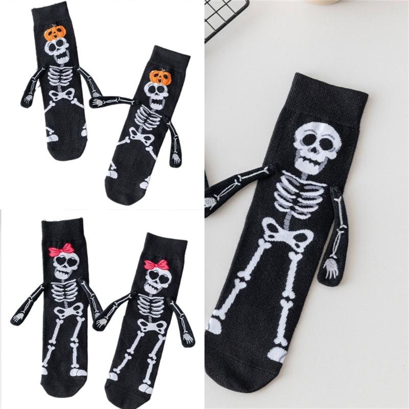 Creative Embroidery Skeleton Hand Design Cotton Halloween Ankle Socks Unisex Comfortable Casual Wear Party Accessory