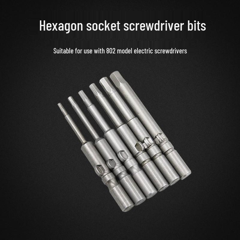 802 S2 Steel Electric Screwdriver Bit Set with Magnetic Holder, Inner Hex Socket, 6mm Shank.