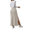 Gerippter Strickrock für Damen, hohe elastische Taille, Schlitz, langer Retro-Rock