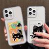 Cartoon Black Cat Printed Soft TPU Clear Shockproof Casing Protective Cover Transparent Full Back Case with 1 Card Slot Holder