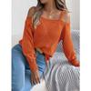 Women S Solid Off Shoulder Lantern Sleeve Pullover Sweater