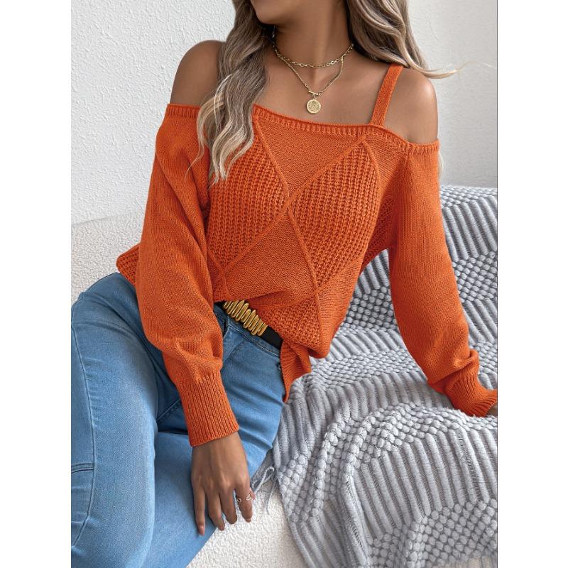 Women S Solid Off Shoulder Lantern Sleeve Pullover Sweater