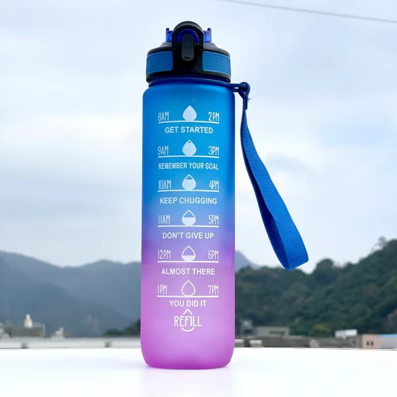 1000ML Large Capacity Sports Water Bottle with Time-Tracking Straw Leak Proof Locking Flip Cover for Outdoor Fitness
