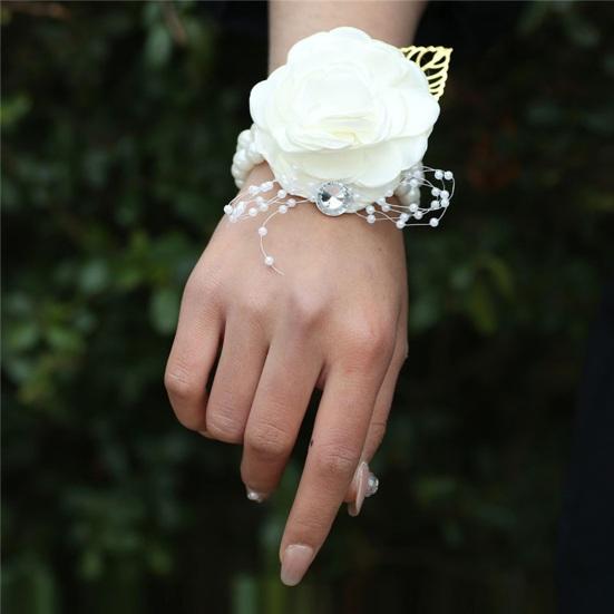 Yousheng Rose Wrist Corsage Boutonniere Fine Workmanship Rhinestone Corsage Elegant Wedding Flower Accessories