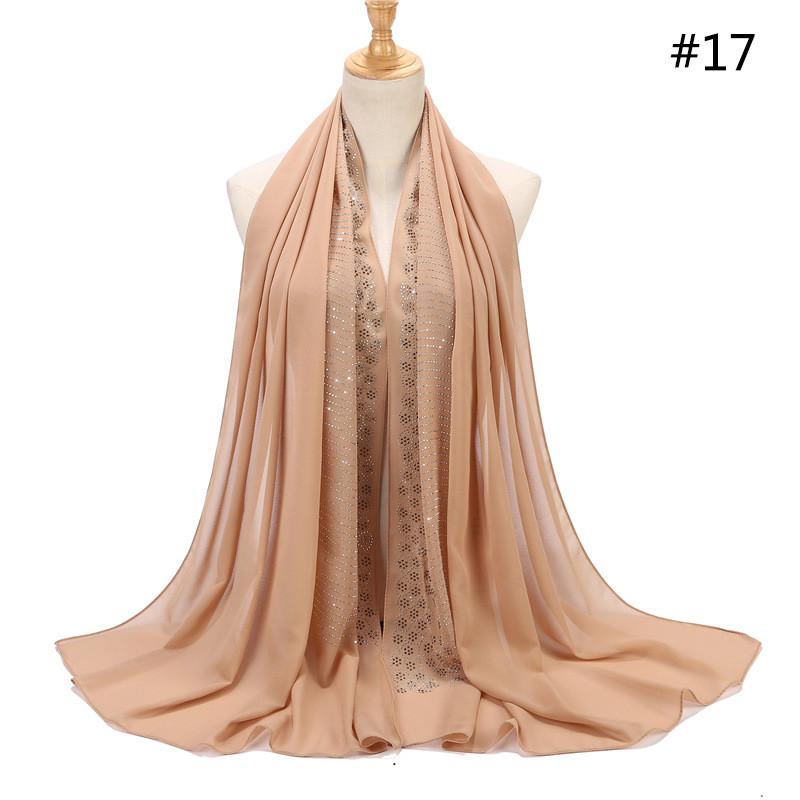 Women Rhinestone Chiffon Solid Color Muslim Head Scarf Shawls And Wraps Pashmina Bandana Female Foulard Hijab Stores