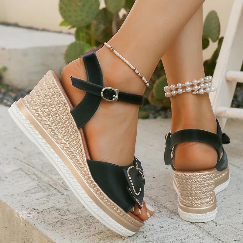 Fashion Women's Sandals 2025 Fashion Bow Knot Platform Sandals Women Elegant Wedge Sandal Female New Summer Anti-Slip Open Toe Sandalias