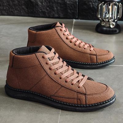 Botas de Cano Curto Masculinas Marrons Tênis Casuais de Solado para Homens Design com Cadarço Cano Alto Moda Sapatos Baixos para Homens Botas de Moda Retrô