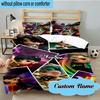 Custom Name 3PCS Colorful Cartoon K-pop Characters Bedding Set, Including 1pc Duvet Cover And 2pcs Pillowcases, Suitable for Dorms and Bedrooms Gift