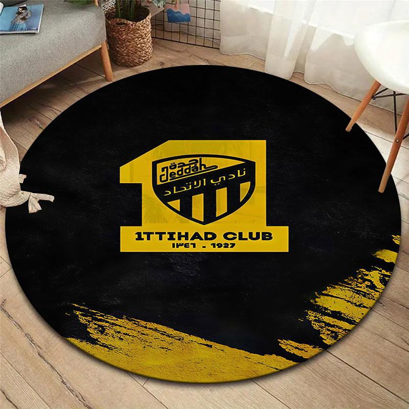 Al-Ittihad FC Round Area Rug,Carpet Rug for Living Room Bedroom Sofa Playroom Decor,Non-slip Floor Mat