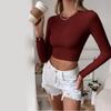 Jarní a podzimní dámská kulatý výstřih s dlouhým rukávem Sexy designová halenka bez zad Slim Fit Pletené Úzké elegantní topy Jednobarevná košile