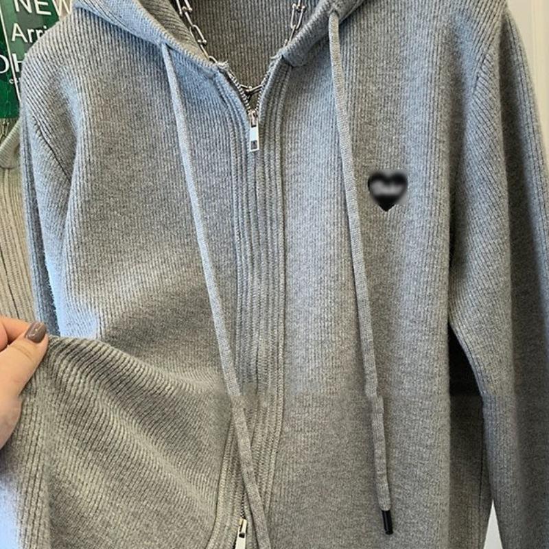 Autumn Winter Simple Embroidery Heart Loose Korean Version Thick Warm Zipper Cardigan Hooded Knitted Sweater Women's Coat Trend