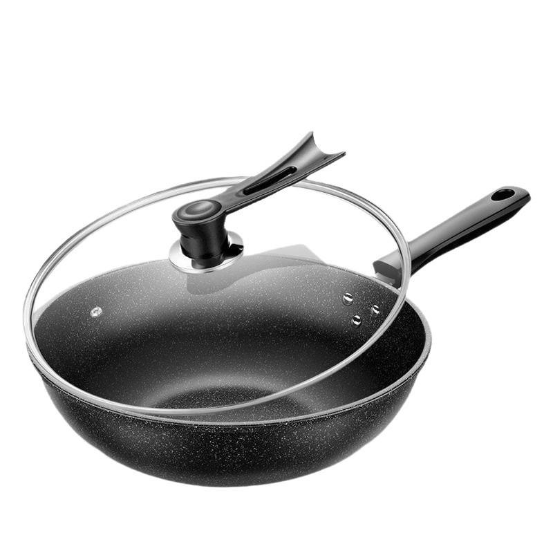 Nonstick Cast Iron Frying Pan Stovetop Cooking 28-34cm Lightweight Wok-Style Skillet Compatible With Induction Gas