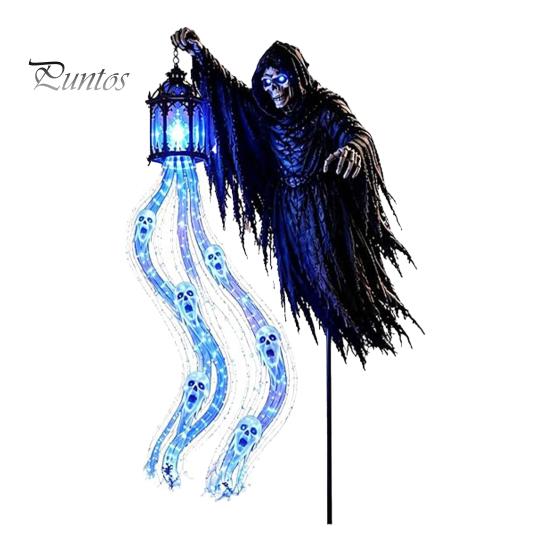 Festive Patio Lighted Displays Halloween Soul Harvester Solar Garden Stake Light, Animated Ghost Lantern with Reaper Yard Art Flowing LED Eyes,