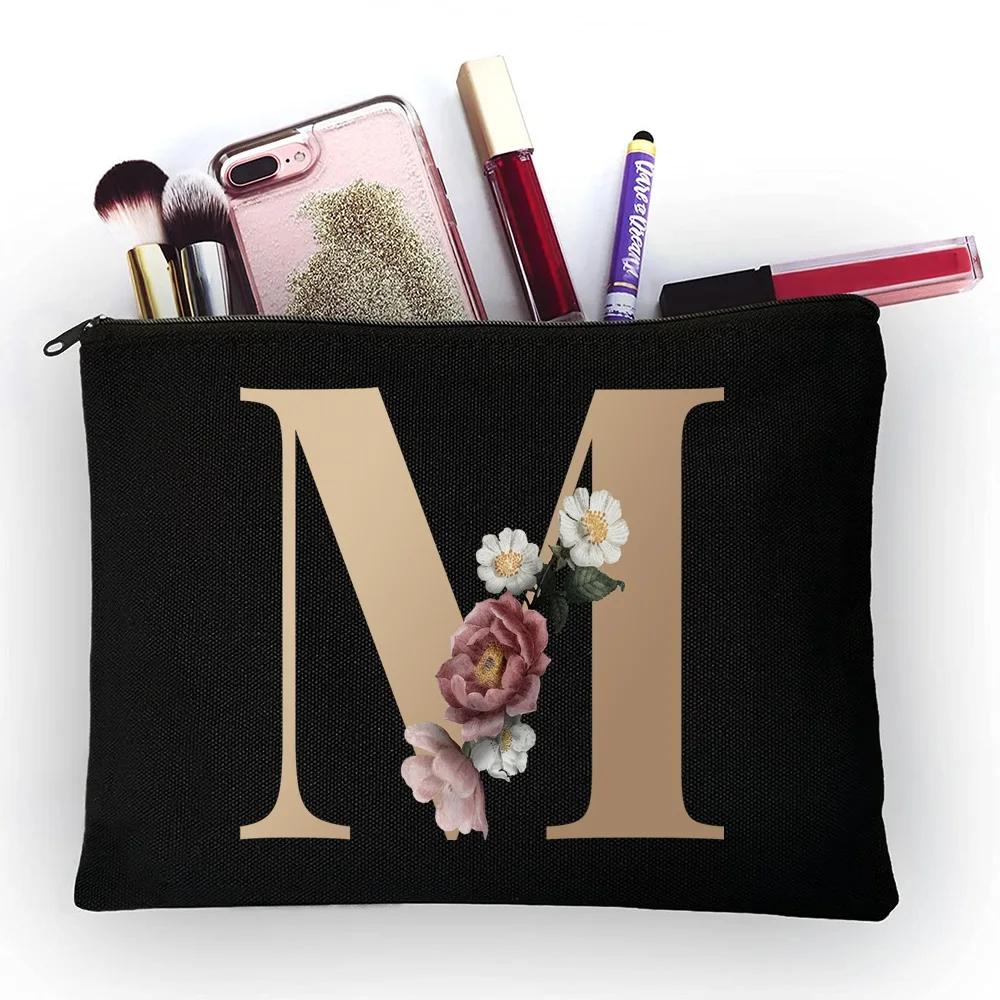 Girl Makeup Bag Golden Letter Pattern Classic Organizer Bag Pouches for Travel Bags Pouch Women's Cosmetic Bag