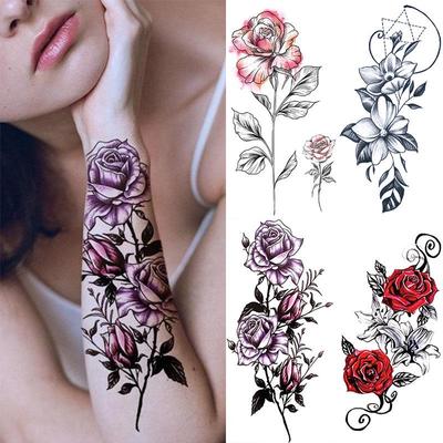 1PCS Sexy Flower Waterproof Temporary Tattoo Sticker Chest Rose Glitter Tattoo Body Art Arm Fake Flower Tattoo Woman