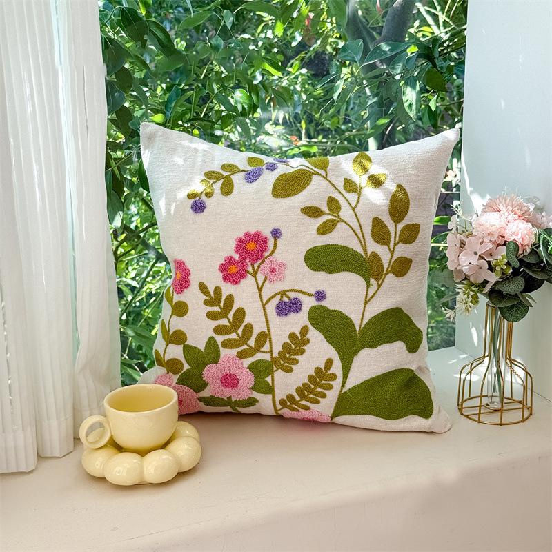 Simple Flower Chenille Towel Embroidery Sofa Pillowcase Cojines Polyester Decor Home Throw Cushion Cover Headboard Pillowcases