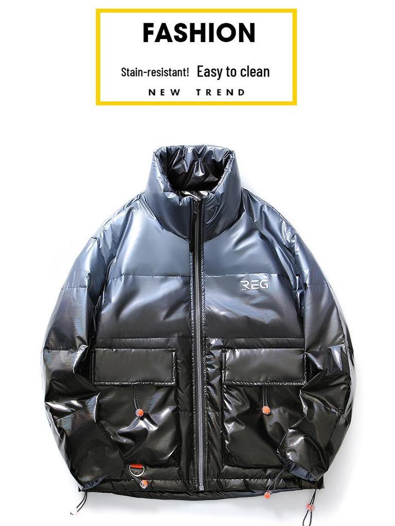2025 Gradient Glossy Men's Winter Down Jacket - 90% Down, Thickened, Trendy Casual Coat