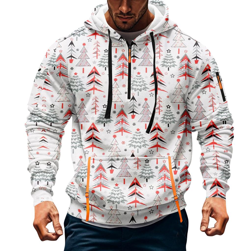 Herren Weihnachten Print Kapuzenpullover Halb-Reißverschluss Lässig Sport Sweatshirt