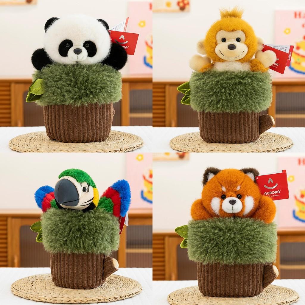 Monkey Panda Parrot Potted Plant Plush Toy Stuffed Animal Doll Decoration Gift