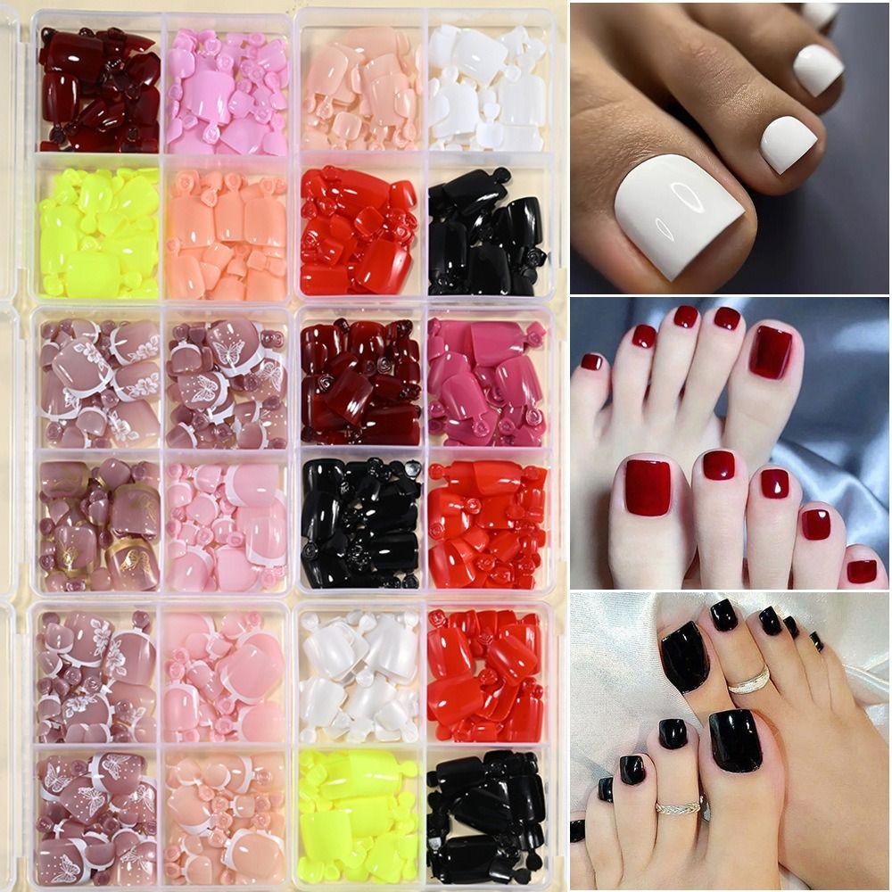 96/144/288 Pcs Artificial Fake Toenail Short Square Foot Nail Art Tips Foot Extension