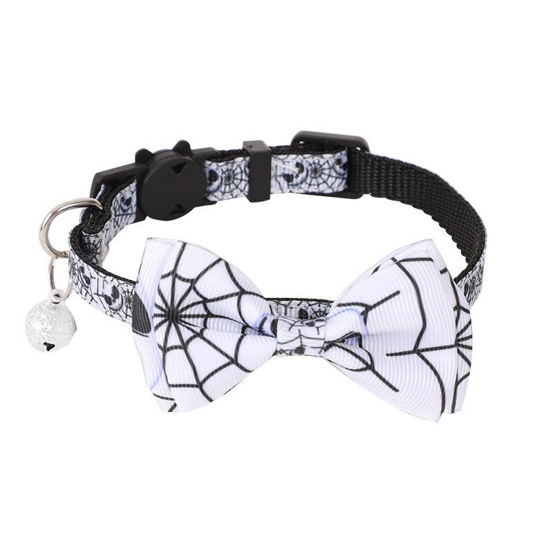 Halloween Bow Tie Cat Collar Safety Breakaway Buckle Holiday Pendant Adjustable Polyester Collar For Kitten Small Cats Party