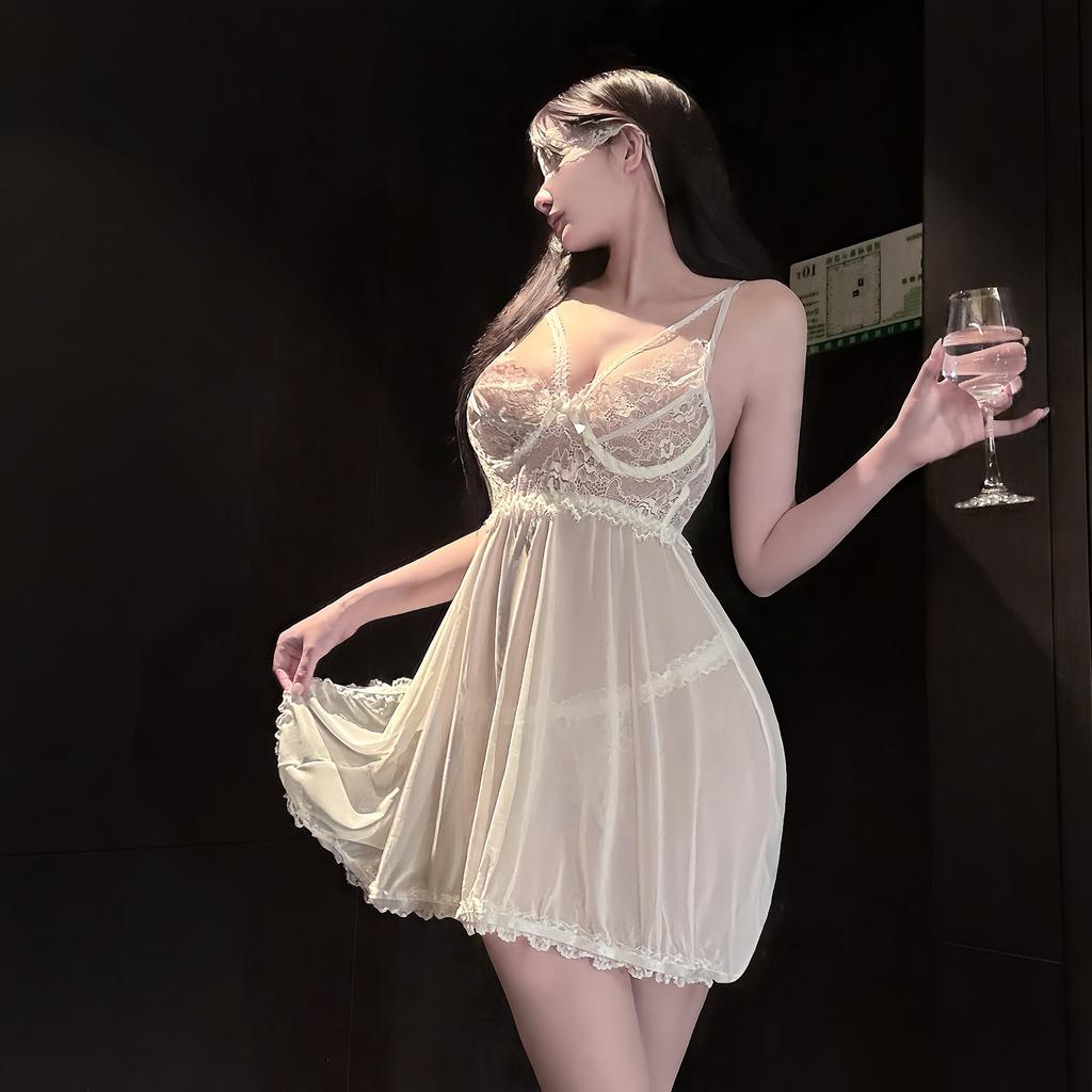 Sexy underwear Sexy pure desire style with steel tray Cross lace backless strap Mesh slim skirt