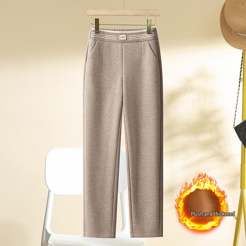 Dámské texturované harémové kalhoty s vysokým pasem - Zeštíhlující, zateplené, ležérní francouzský styl pro podzim/zimu 2024