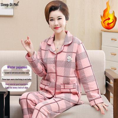 Dames Dikke Warme Gebreide Katoenen Pyjama voor Herfst/Winter - Middenleeftijd & Ouderen Nachtkleding, Veelzijdige Huis- & Buitenkleding