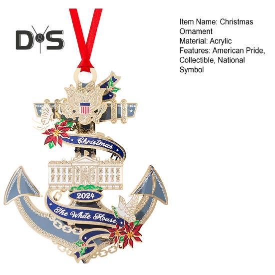 2024 White House Pendant 2D Acrylic Christmas Hanging Ornament National Symbol Patriotic Ornament for Holiday Tree Decoration Gift