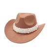 Premium Western Cowboy Hat British Elegant Jazz Hat Pearl Top Hat Big Eaves Hat Women'S Wool Hat